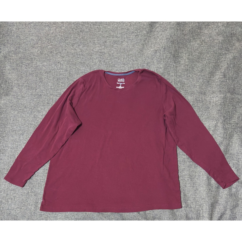 Croft & Barrow Womens 2X T Shirt Long Sleeve Maroon Burgundy Classic Tee